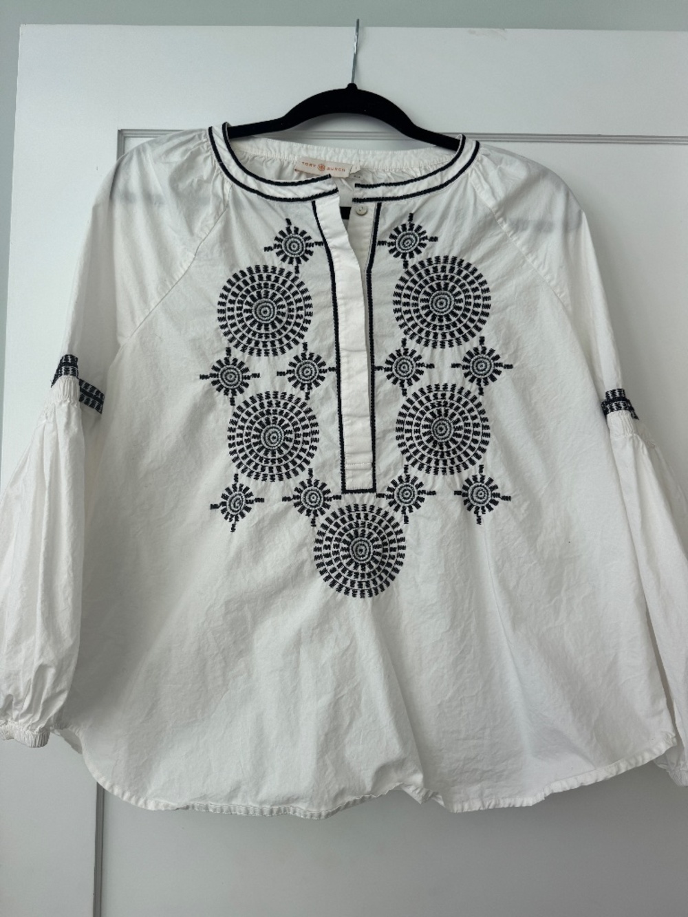 Tory Burch Aubrey Embroidered Poplin Blouse, size 8